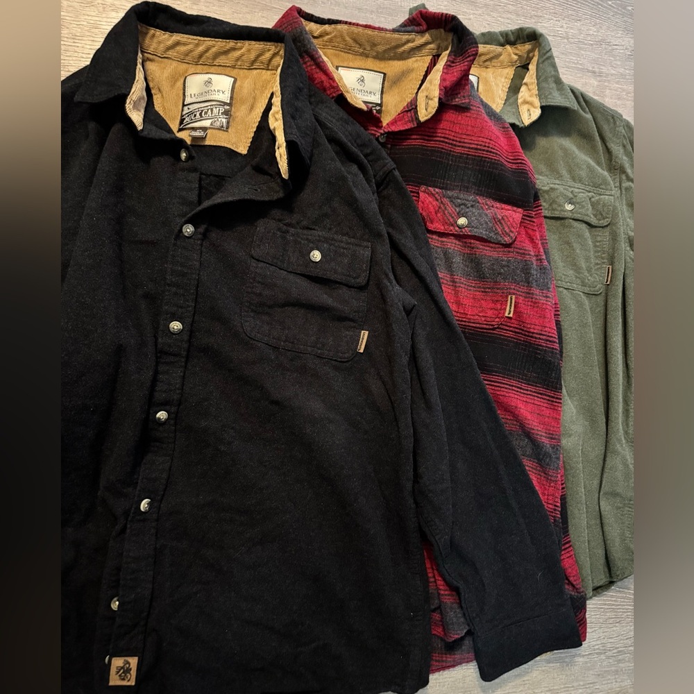 3 Pack Legendary Whitetails Men's Flannels: Black, Olive Green, Red & Black